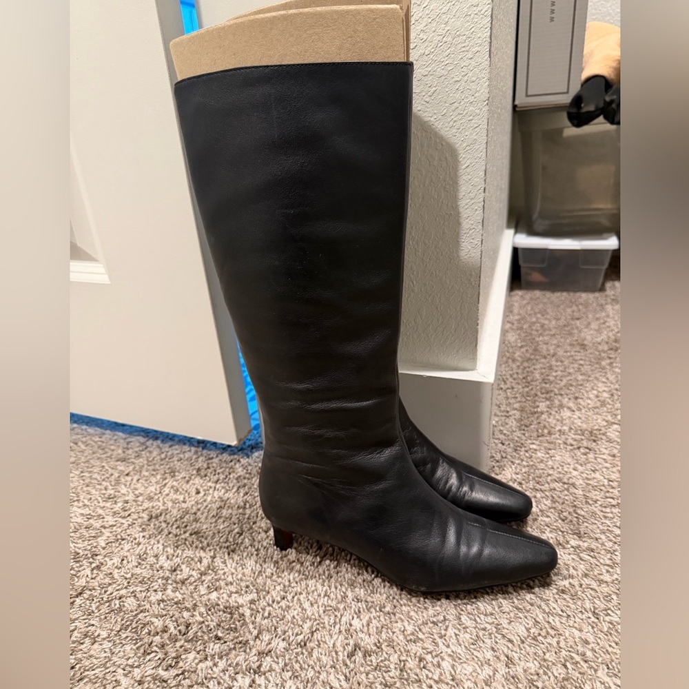 Madewell Black Leather Knee-High Heeled Boots
